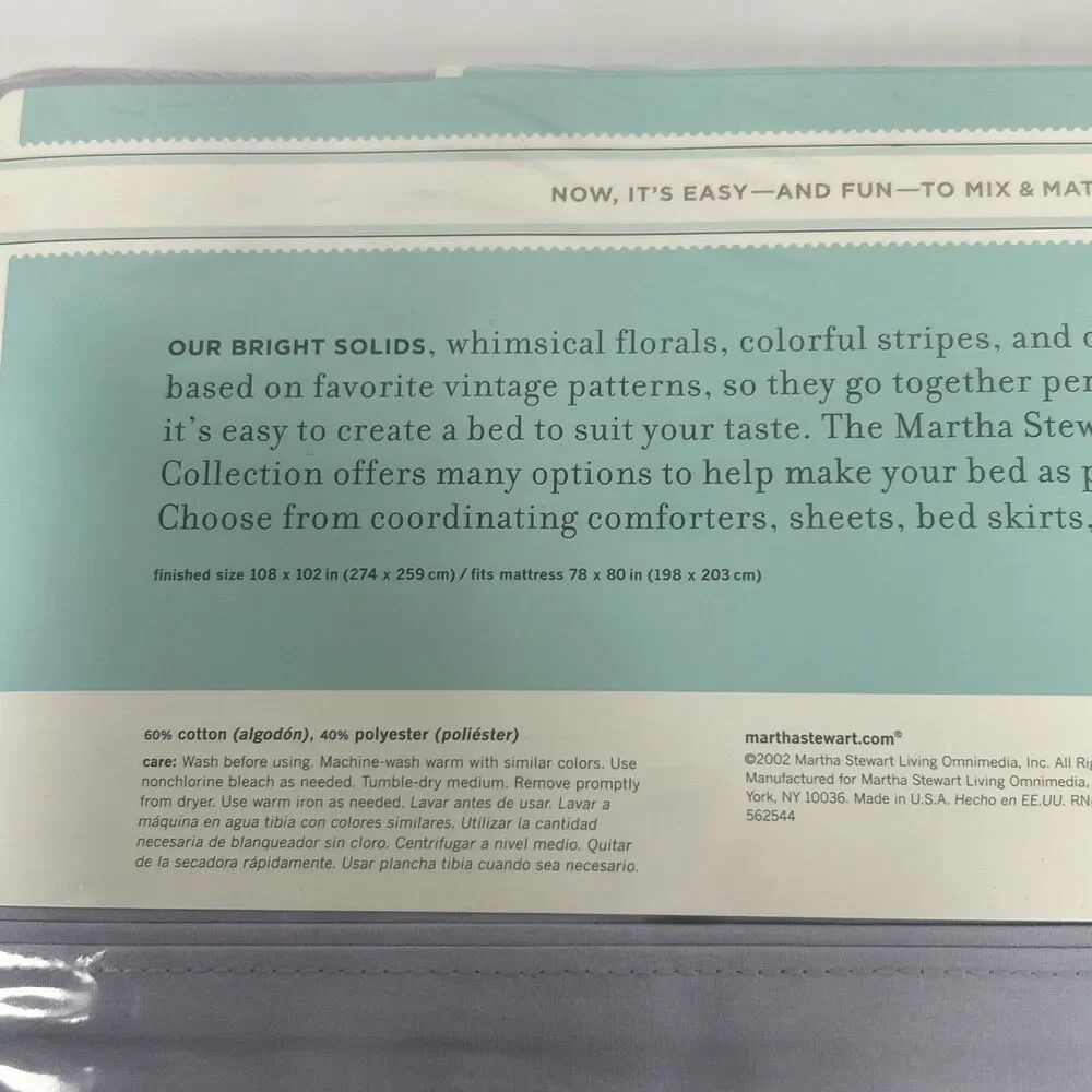 Martha Stewart Flat Sheet KING Size Light Purple 250 Thread Count